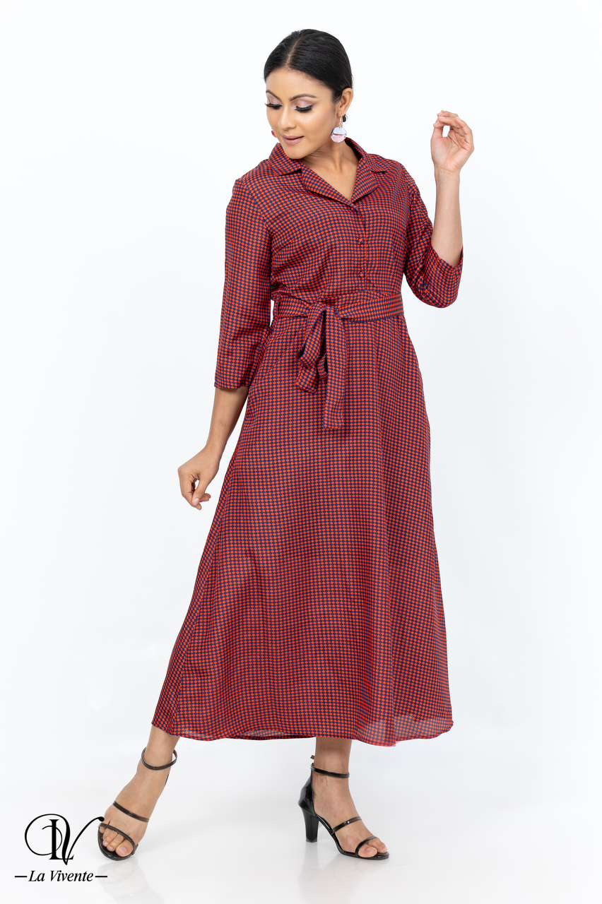 Checked maxi outlet dress