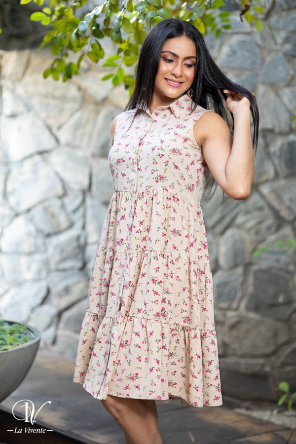 Floral Patterned Sleeveless Tiered Short Dress