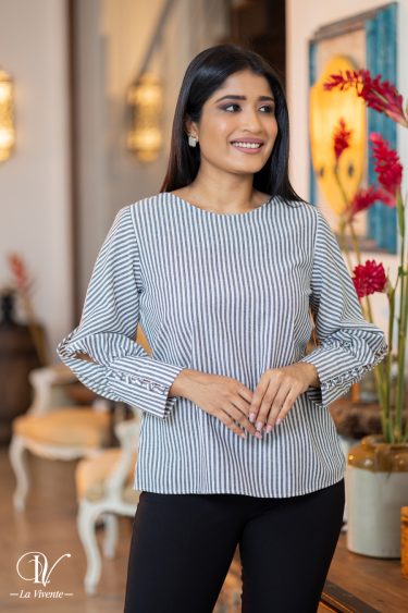 Striped Button Detailed Blouse Top