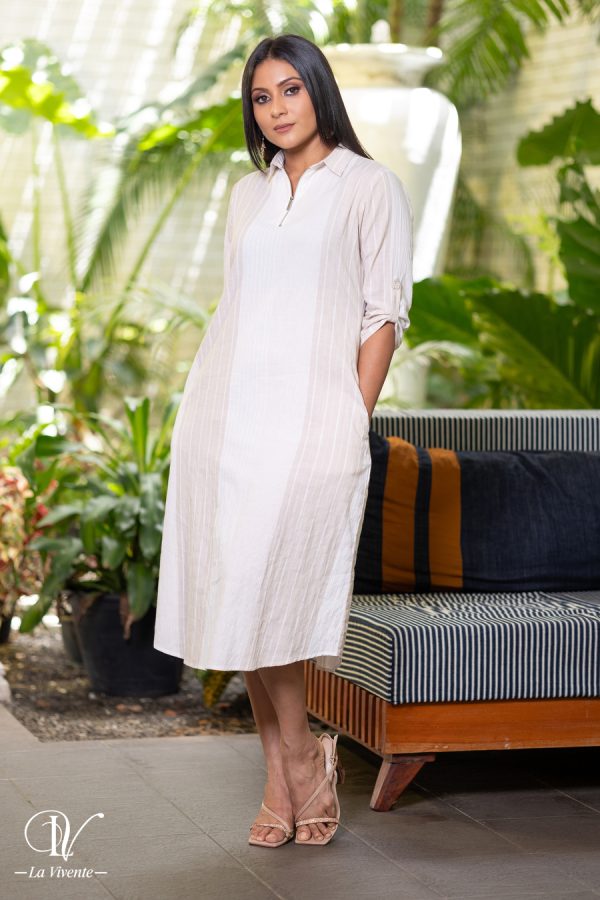 Stripe Shirt Dress With A Zipper Detail