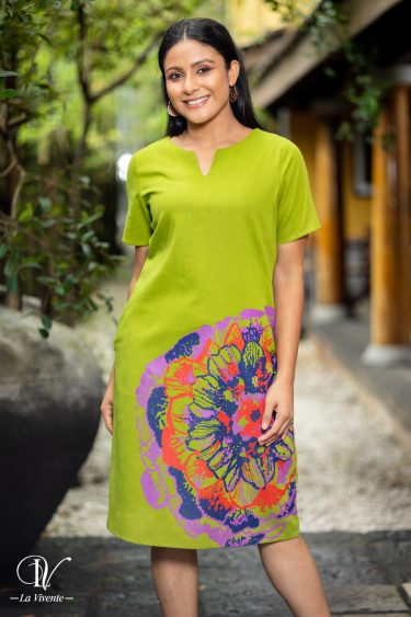 Notch Necked Abstract Print Short Dress