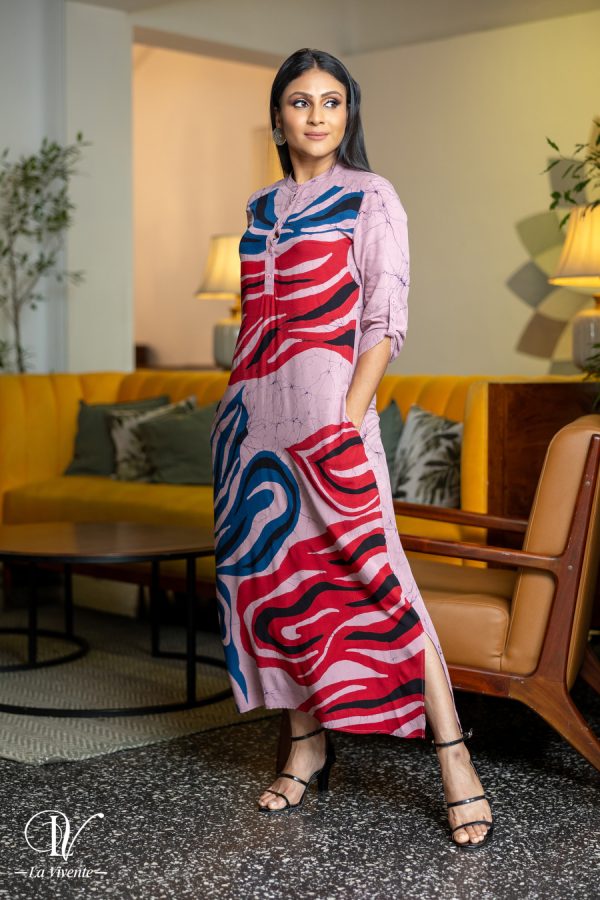 Abstract Print Maxi Batik Shirt Dress - Image 3