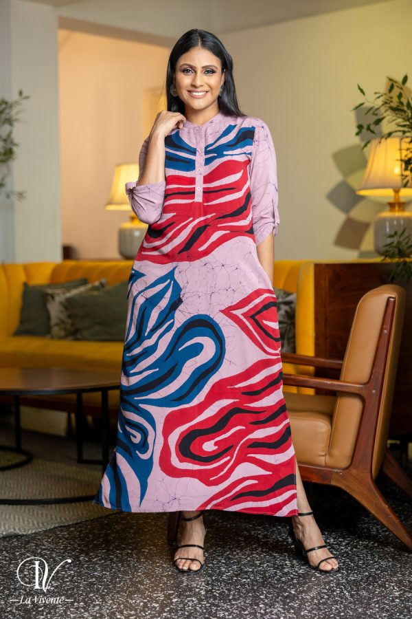 Abstract Print Maxi Batik Shirt Dress