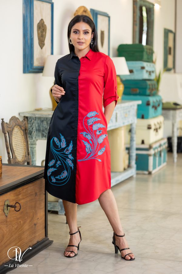 Two-Tone Batik Appliqued Shirt Dress - Image 3