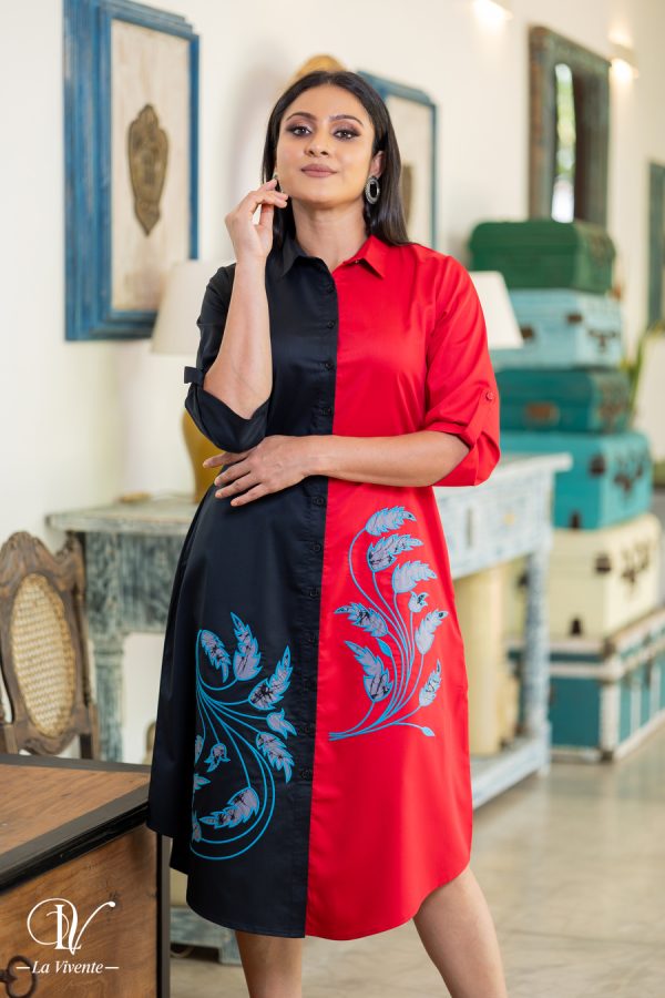 Two-Tone Batik Appliqued Shirt Dress - Image 2