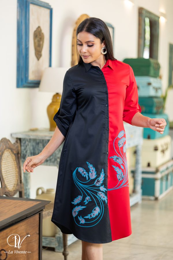 Two-Tone Batik Appliqued Shirt Dress - Image 4