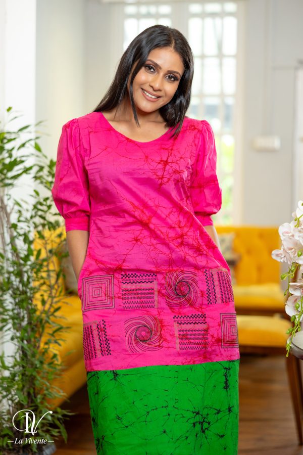Two-Tone Embroidered Batik Midi Dress - Image 3