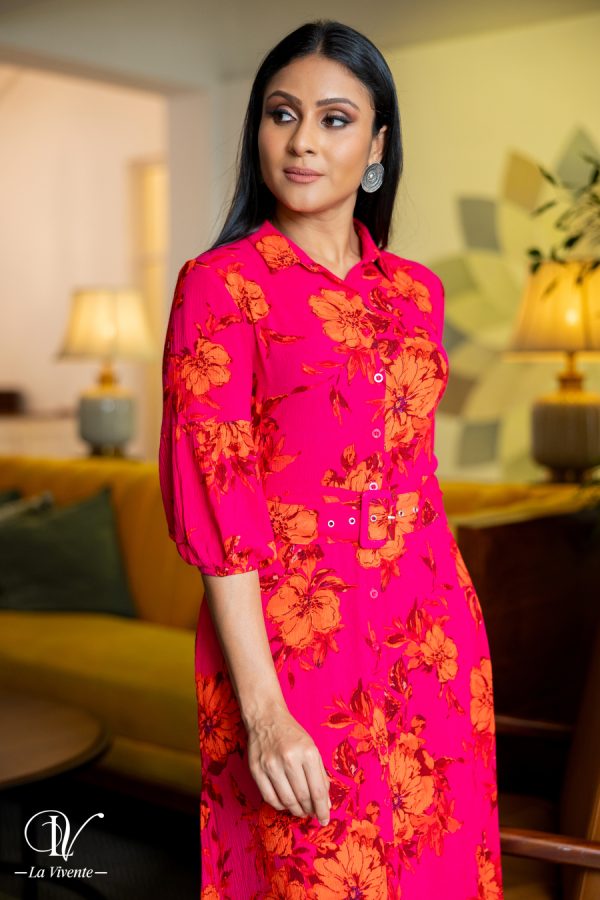 Floral Patterned Belted Maxi Shirt Dress - Image 2