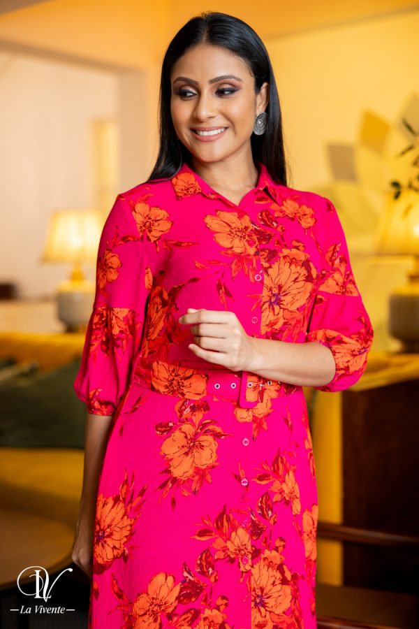 Floral Patterned Belted Maxi Shirt Dress - Image 3