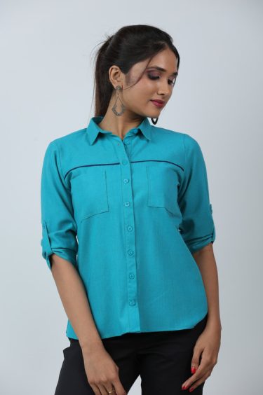 Front Yoke Piping Detailed Shirt Blouse