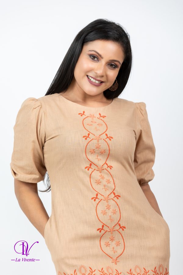 Geometric Embroidered Puff Sleeved Short Dress - Image 5