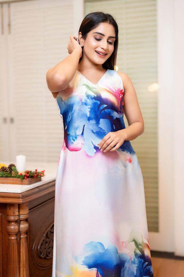 Floral Patterned Sleeveless Maxi Evening Wear Dress