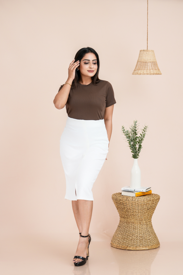 Asymmetric Mock Placket Detailed Pencil Skirt - Image 2