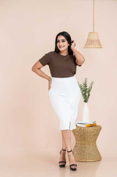 Asymmetric Mock Placket Detailed Pencil Skirt