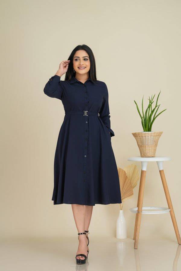 Belted Button Up Shirt Collared Midi Dress - Image 4