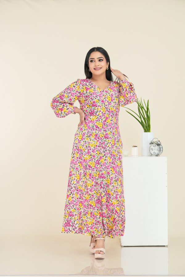 Floral Patterned Mock Placket Detailed Maxi Dress - Image 4