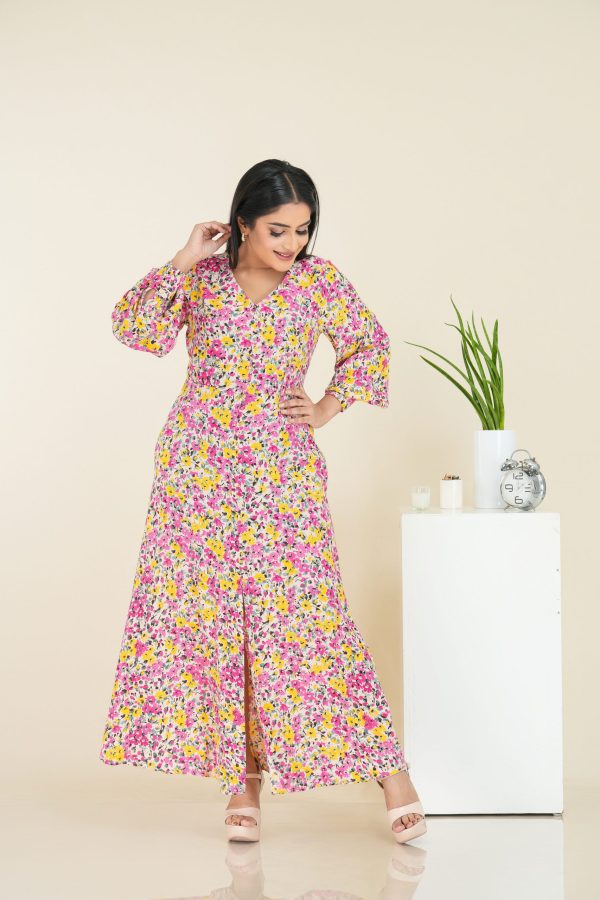Floral Patterned Mock Placket Detailed Maxi Dress - Image 3