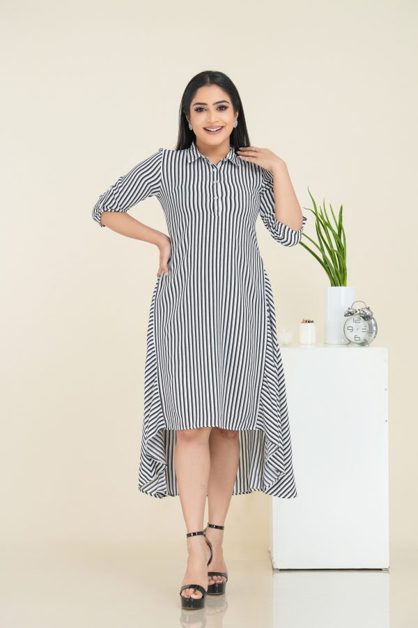Striped High-Low Tent Midi Dress - Image 4