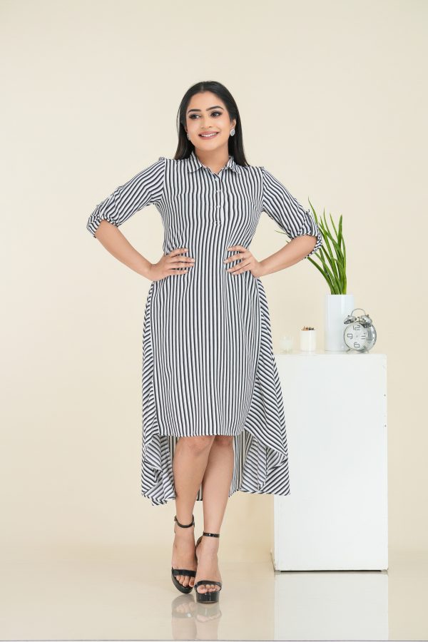 Striped High-Low Tent Midi Dress - Image 3