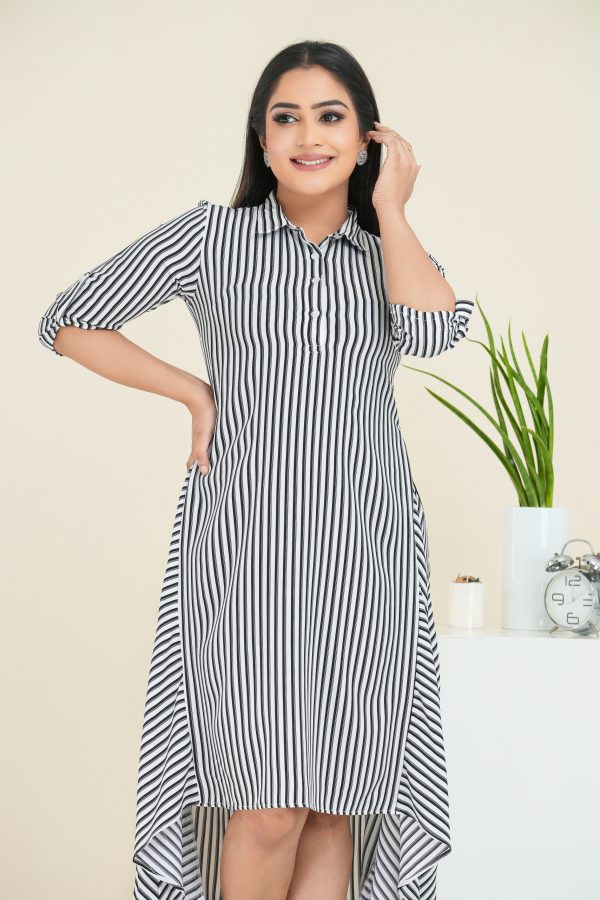 Striped High-Low Tent Midi Dress