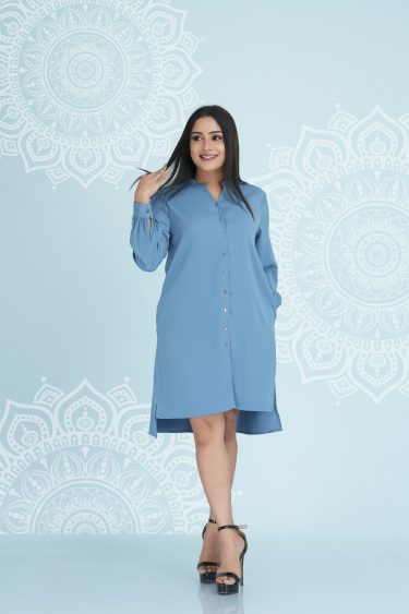 High-low detailed button up short dress