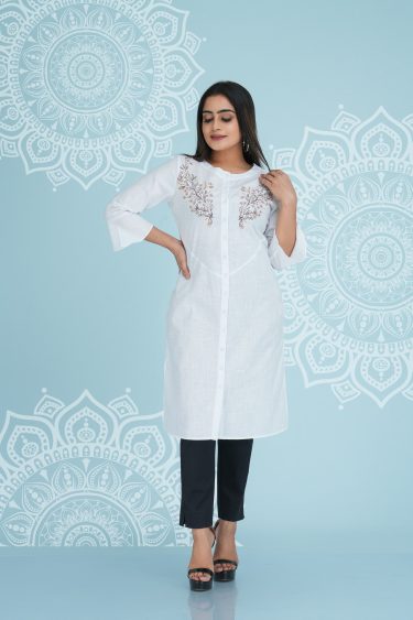 Floral embroidered button up kurta
