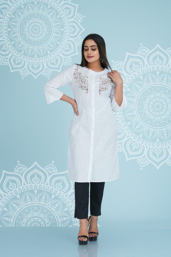 Floral embroidered button up kurta