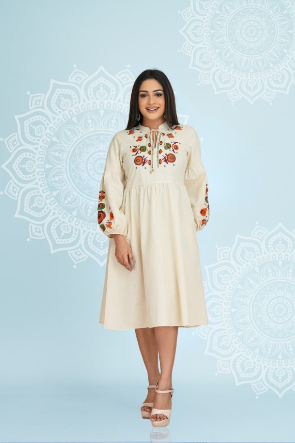 Floral Embroidered Tie-up Detailed Short Dress - Image 4