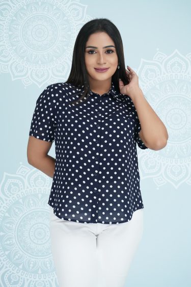 Polka Dot Button Up Short Sleeved Shirt