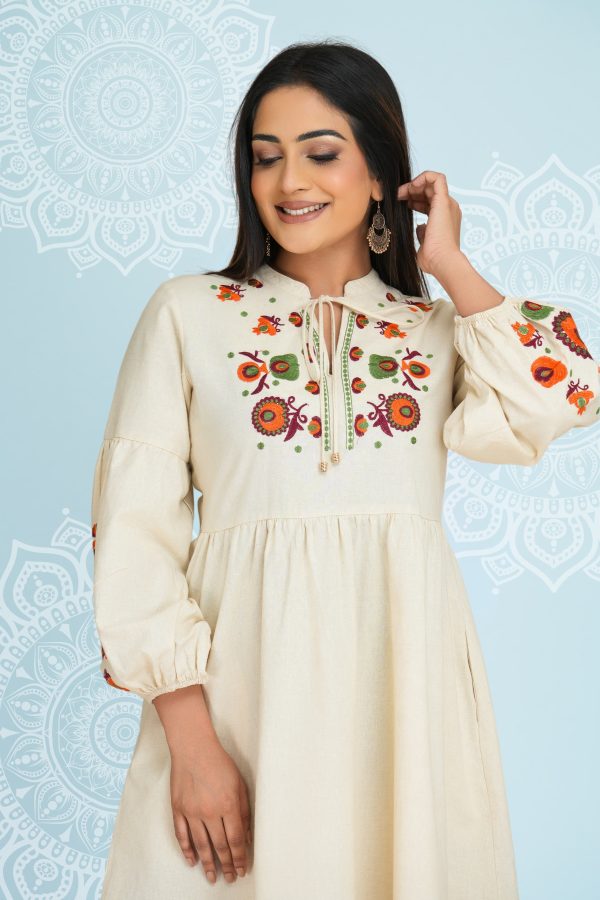 Floral Embroidered Tie-up Detailed Short Dress - Image 2