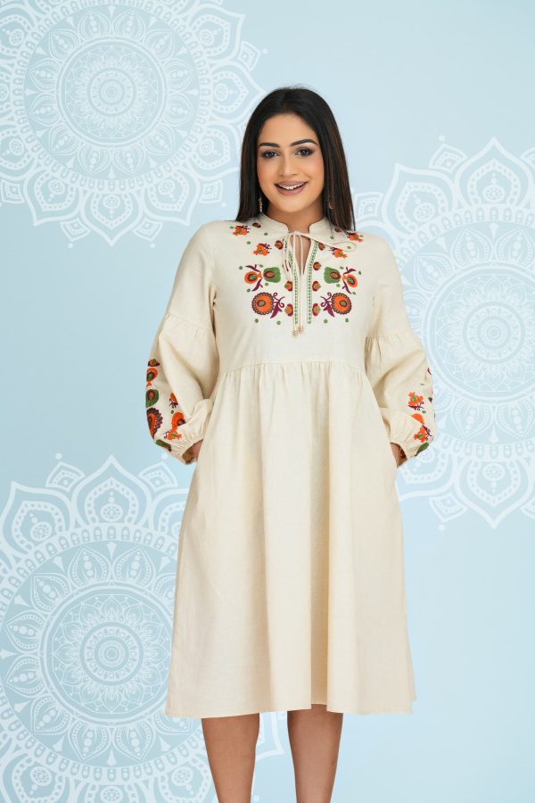 Floral Embroidered Tie-up Detailed Short Dress