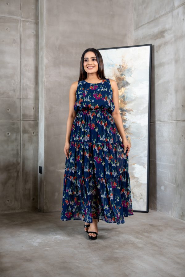 Floral Patterened Sleeveless Tiered Maxi Dress - Image 3