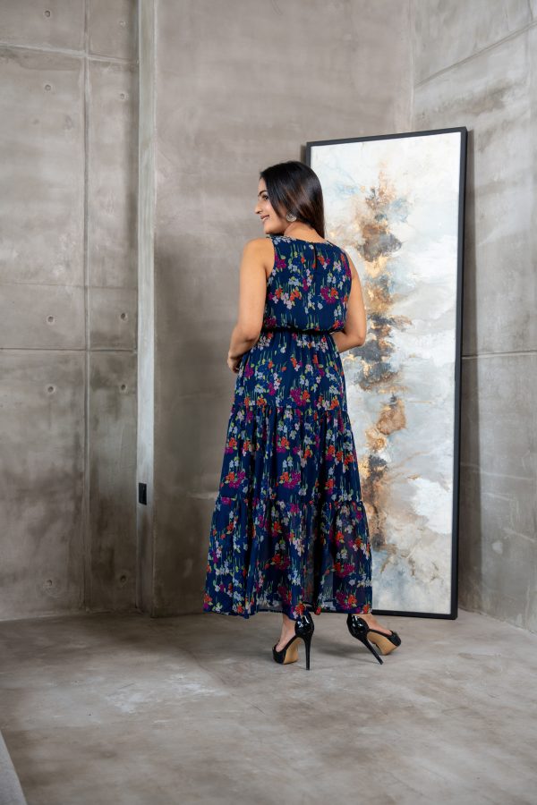 Floral Patterened Sleeveless Tiered Maxi Dress - Image 4