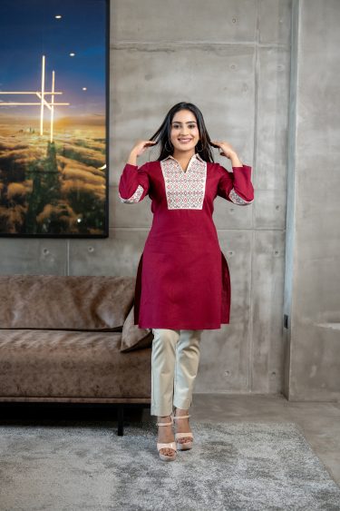 Two-Tone Embroidered Shirt Collared Kurta