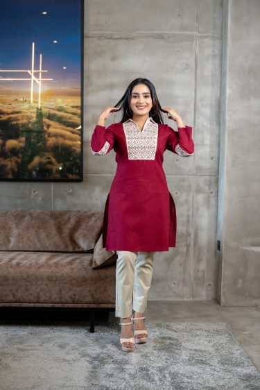 Two-Tone Embroidered Shirt Collared Kurta