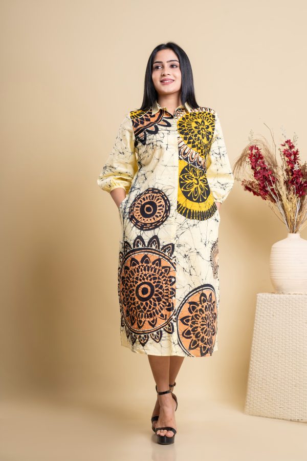 Mandala Printed Button Up Batik Shirt Midi Dress - Image 4