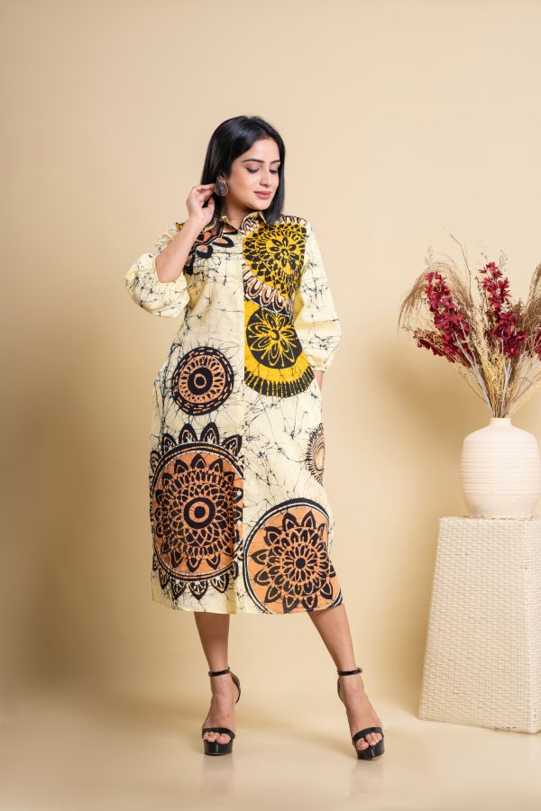 Mandala Printed Button Up Batik Shirt Midi Dress - Image 3