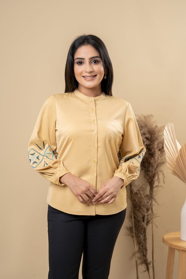Sleeve Embroidered Button Up Shirt