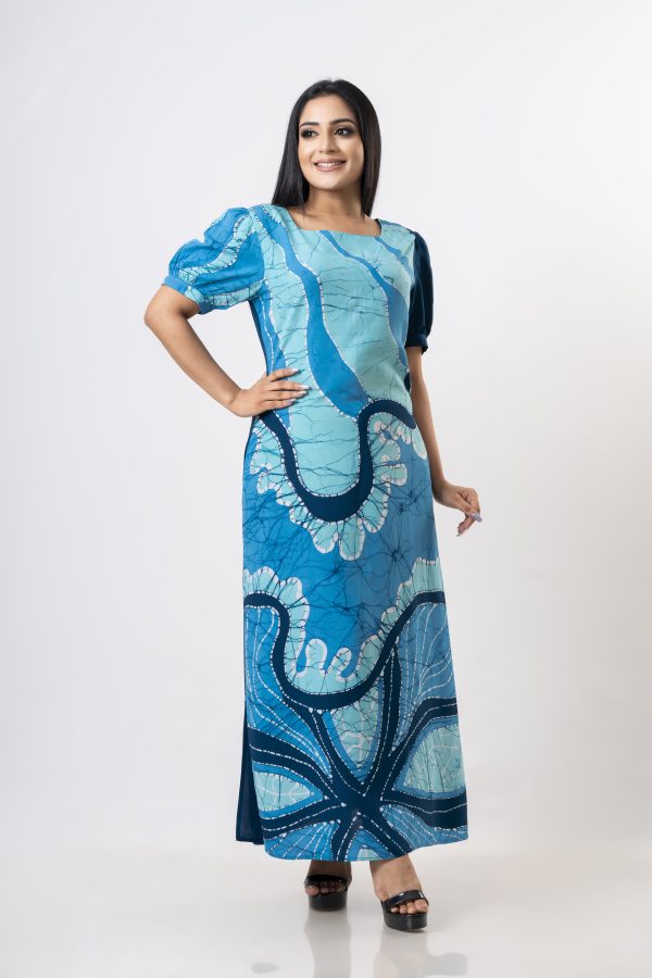 Abstract printed puff sleeved batik maxi dress - Image 2