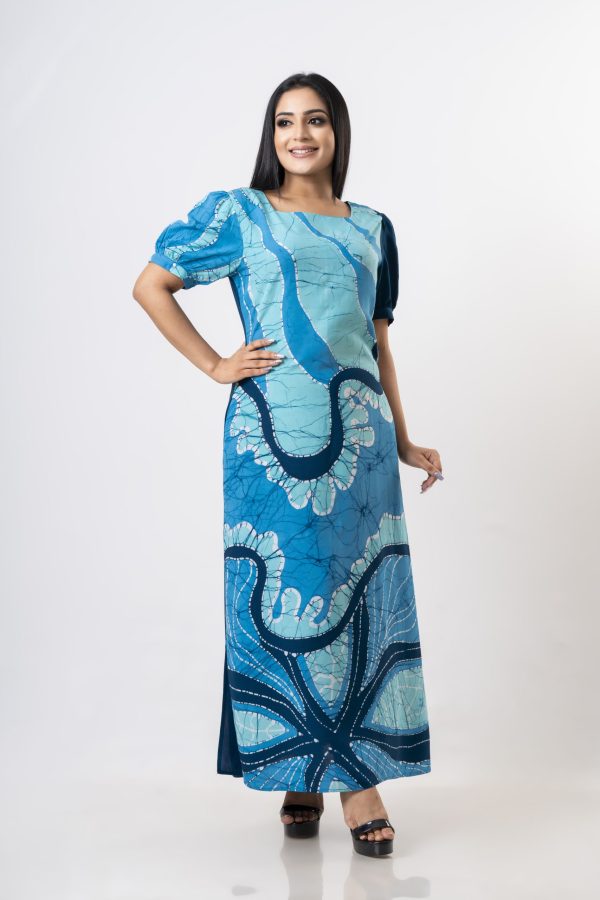 Abstract printed puff sleeved batik maxi dress - Image 2