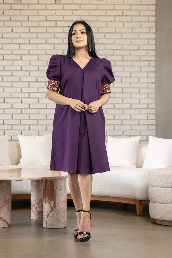 Cuff Embroidered Loose Fitted Short Dress - Image 2