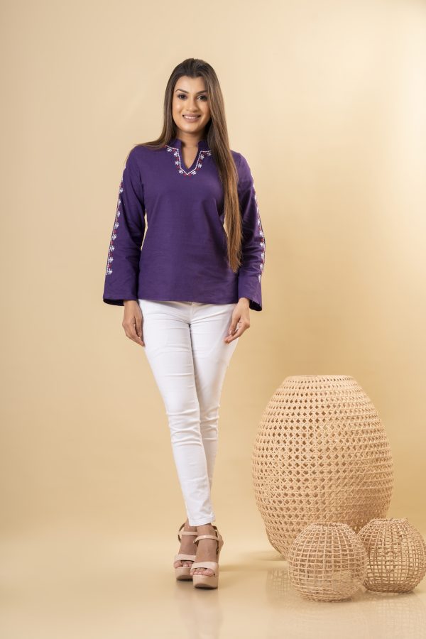 Embroidered Notch Necked Top - Image 4