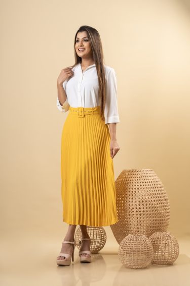 Belted Sunray Maxi Skirt