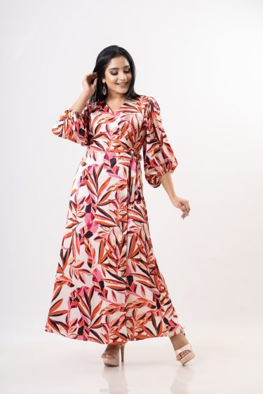 Floral Patterned Wrap-up Eveningwear Maxi Dress
