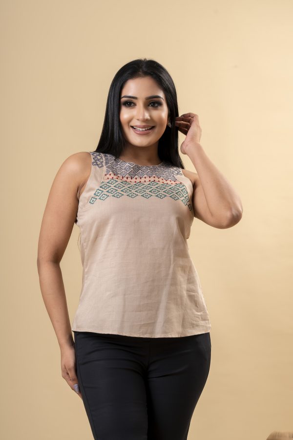 Geometric Embroidered Sleeveless Top