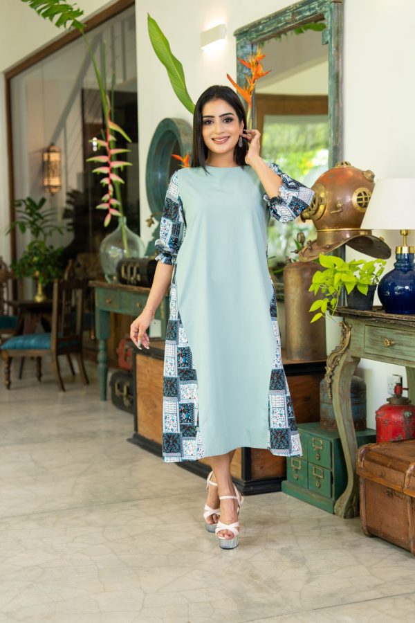 Printed Two-tone Midi Dress - Image 4