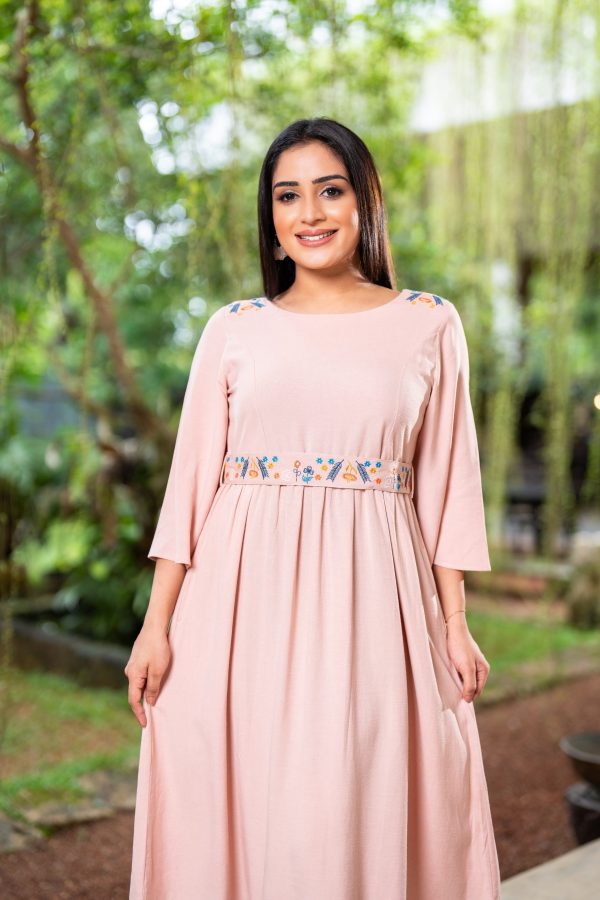 Embroidered Deep Back Neck Midi Dress - Image 3