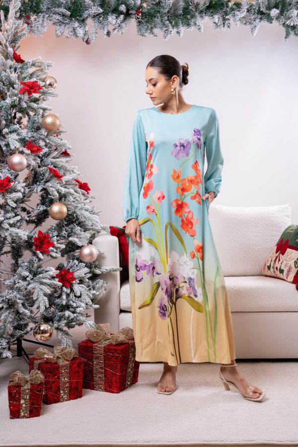 Ombre Floral Patterned Partywear Dress - Image 2
