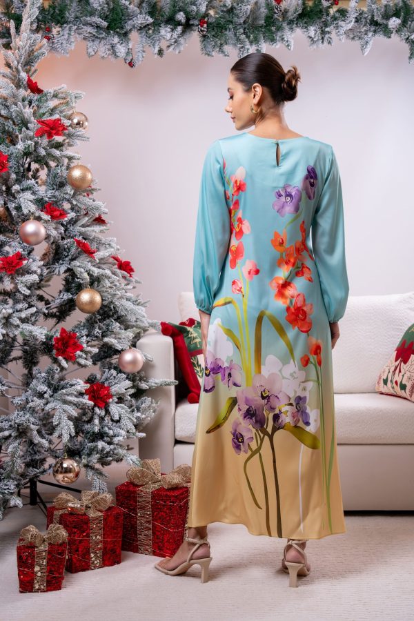 Ombre Floral Patterned Partywear Dress - Image 5