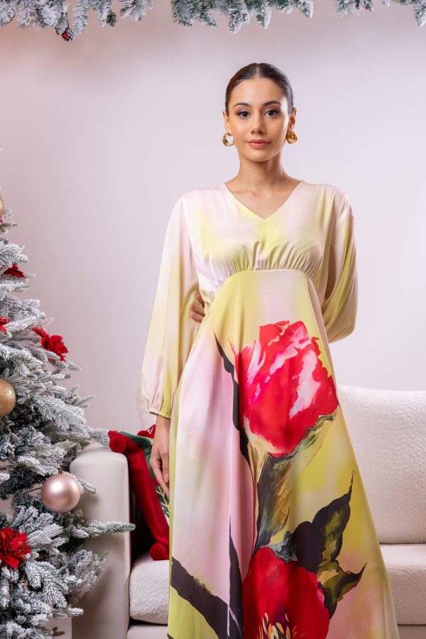 Floral Printed Empire-Lined Partywear Dress - Image 3